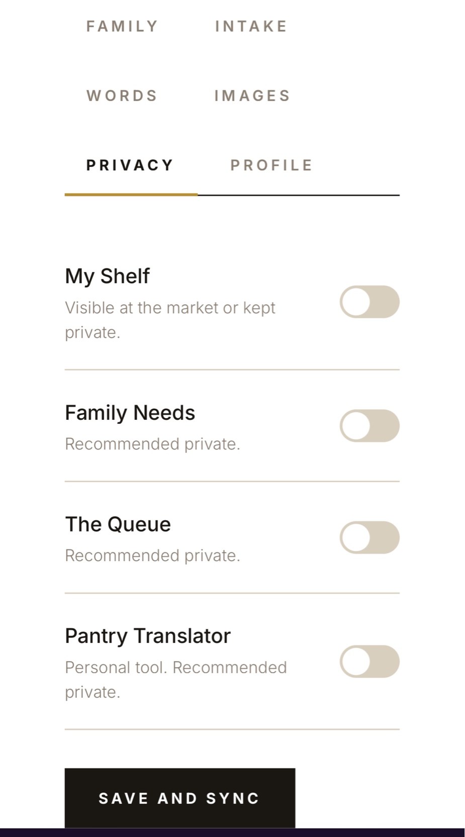 Privacy toggles admin