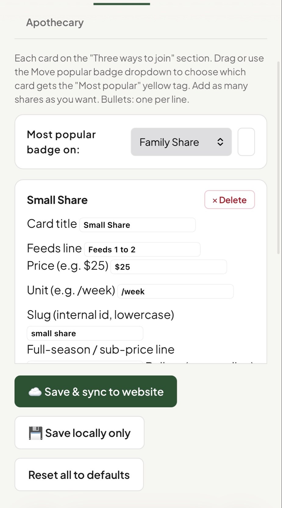 CSA share editor admin