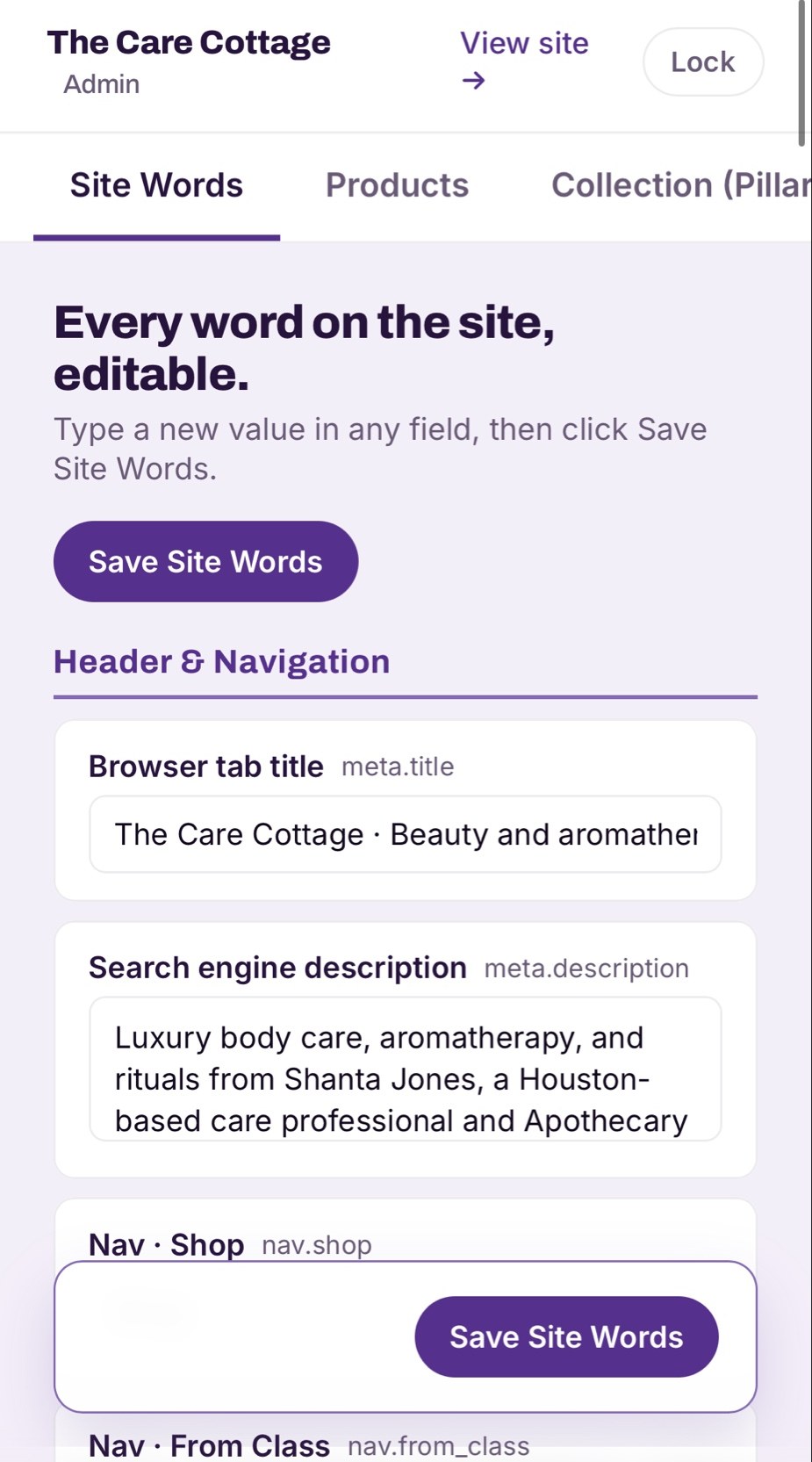 Care Cottage site words admin